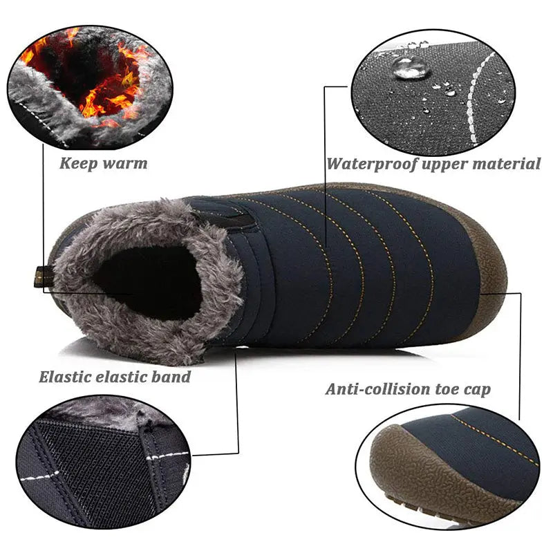 Men's Ankle Boots Black Size 6-15 Waterproof Rubber Fur Lined Non-Slip 1