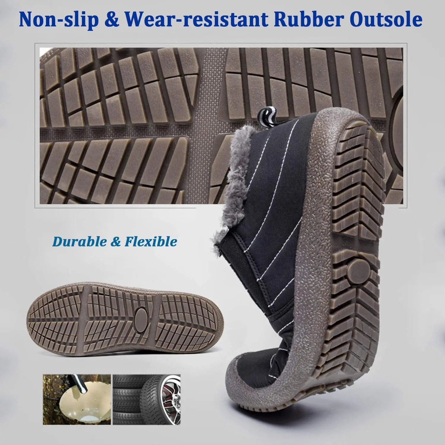 Men's Ankle Boots Black Size 6-15 Waterproof Rubber Fur Lined Non-Slip 3