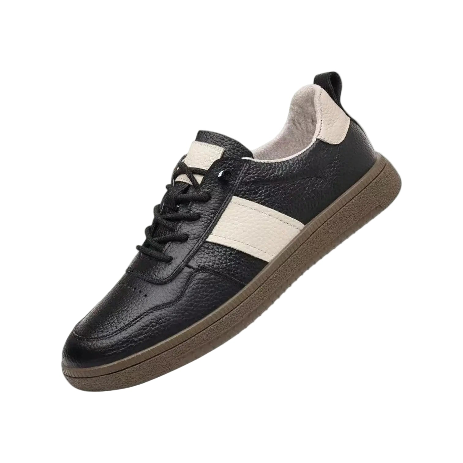 Men's Sneakers Black Size 6-12 Leather Slip-On Casual Trainers 0