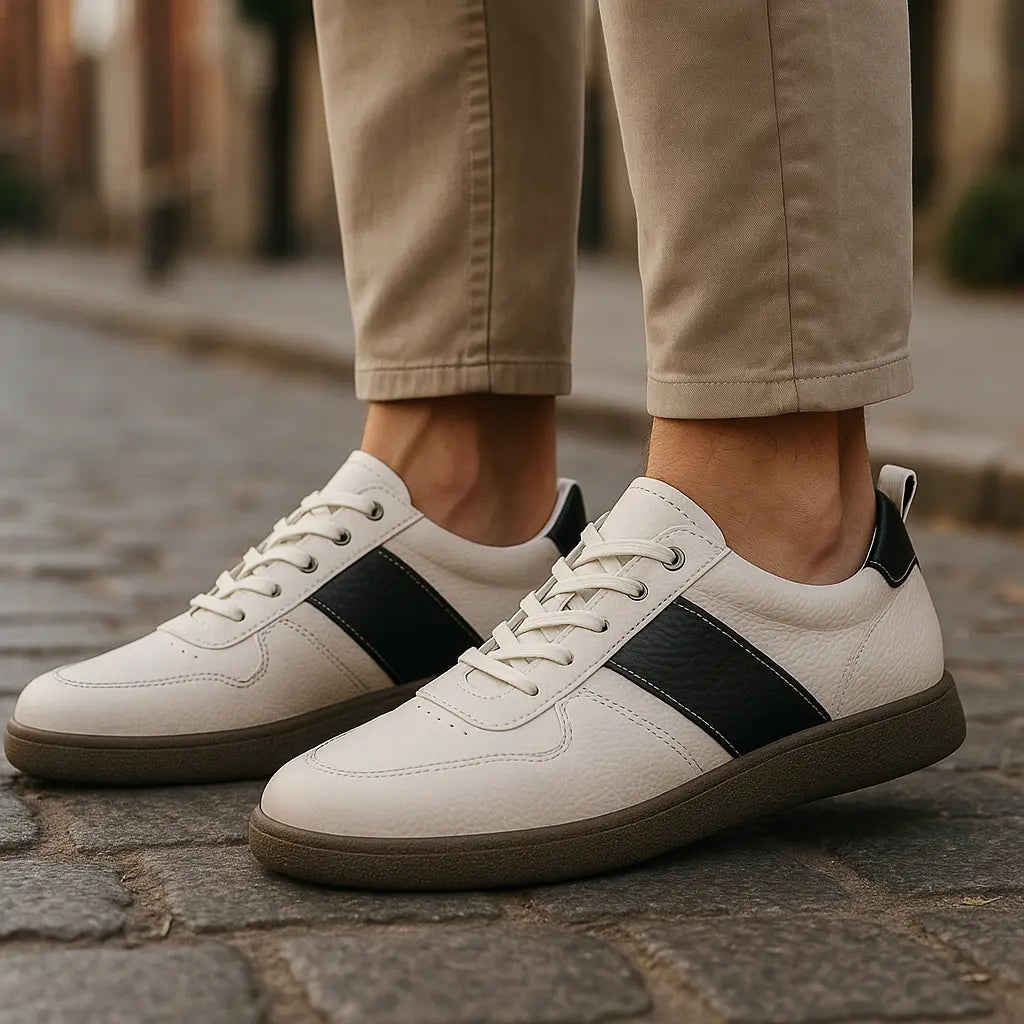 Men's Sneakers Black Size 6-12 Leather Slip-On Casual Trainers 2