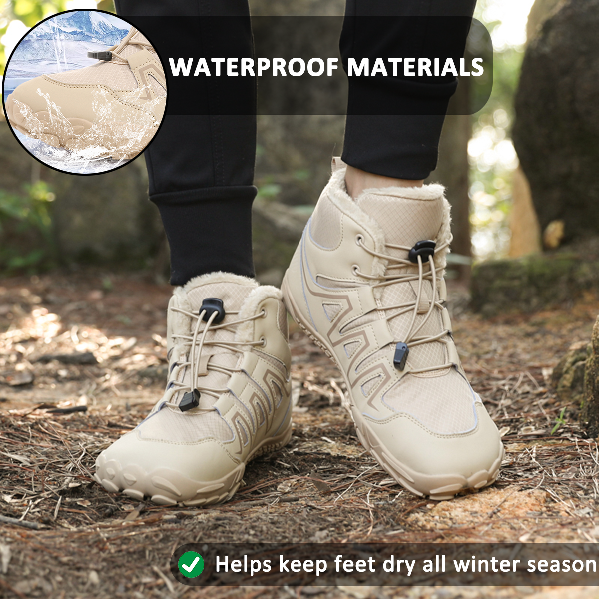 Unisex High-Top Snow Boots Black Size 6.5-12 Waterproof Winter Footwear 2