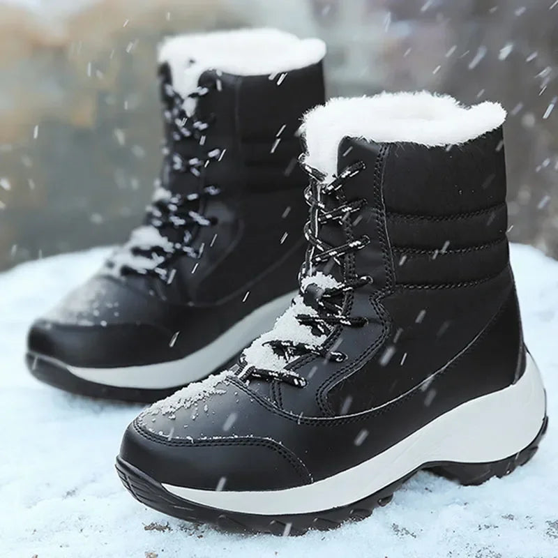Women's Snow Boots Black Size 5-9 Synthetic Fur Lining Winter Shoes 5