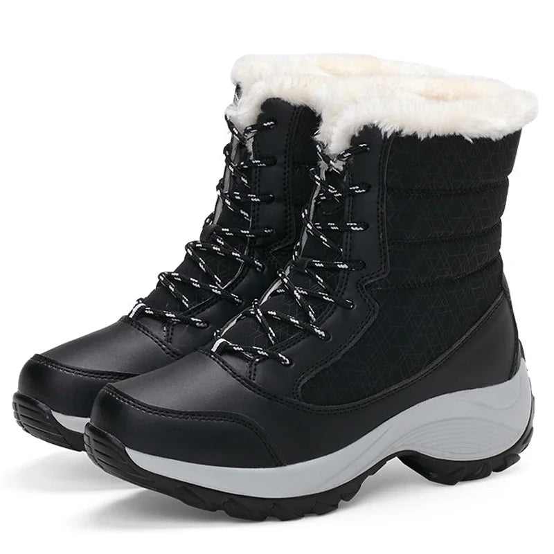 Women's Snow Boots Black Size 5-9 Synthetic Fur Lining Winter Shoes 9